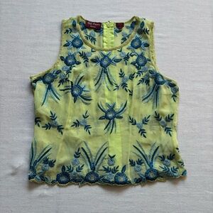 Noly Fuentes Madrid 100% Silk Embroidered Blouse Neon Yellow L